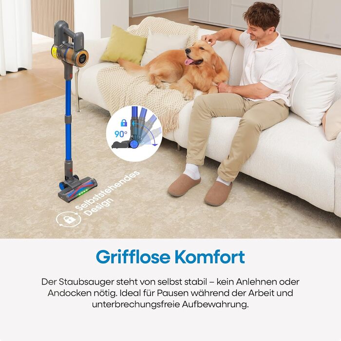 UNINELL HOME Бездротовий акумуляторний пилосос 45000Pa/450W/60Min з LED-дисплеєм, антизаплутана щітка, тихий, для килима, твердих поверхонь та шерсті тварин, блакитний