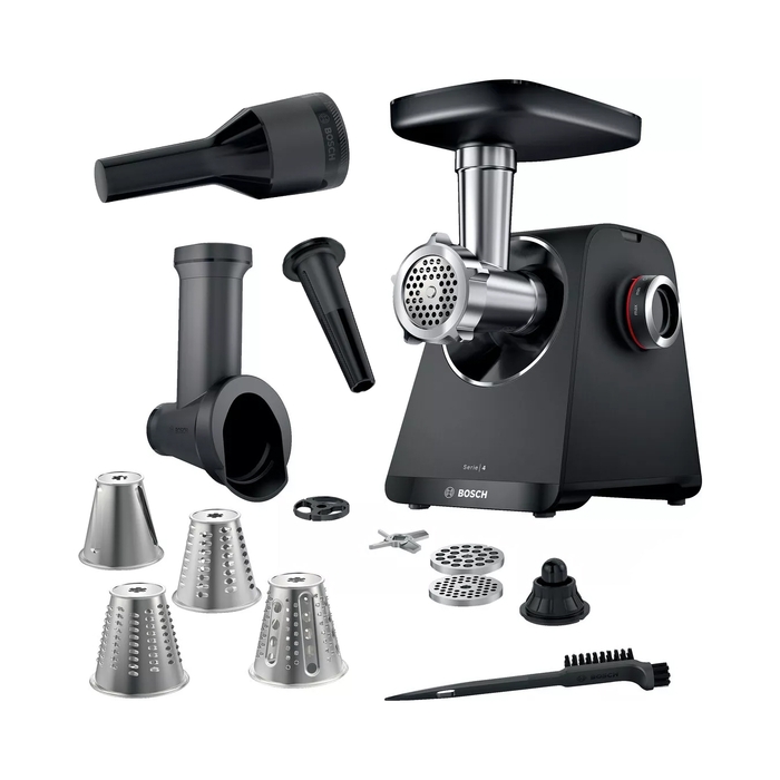 М'ясорубка Bosch MFWS440B: 3 диски, 4 тертки та насадка-наштовхувач
