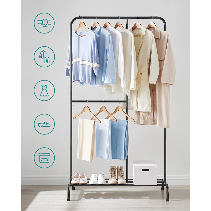 SONGMICS Clothes Rack, Clothes Rod, Holds up to 100 kg, with Adjustable Rod, for Bedroom, Living Room, Hallway, Black HSR103B01