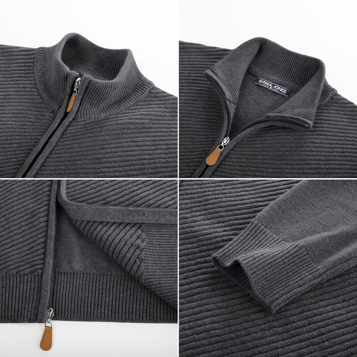 Кардиган чоловічий PJ PAUL JONES з блискавкою та стійким коміром, грубий трикотаж, XL, темно-сірий