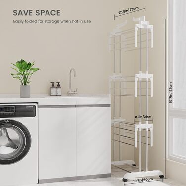 Розкладний сушильник для білизни Innotic з 4 ярусами та колесами (білий/сірий)