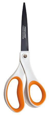 Універсальні ножиці Fiskars Antihaft з антипригарним покриттям, 21 см, титанове напилення, нержавіюча сталь, біло-помаранчеві, 1004721