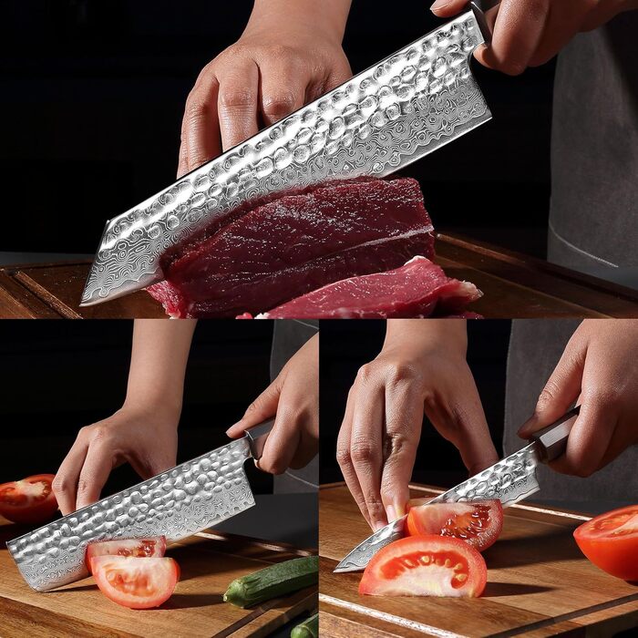 Кухонний ніж YOTSUBA Hackmesser 18 см, кухонний тесак з ергономічною ручкою Pakkawood, професійний ніж для м'яса та овочів, набір кухонних ножів 3 шт.