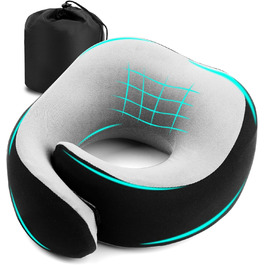 Подушка для шиї Gemice для подорожей та літака, з кріпленням на липучці, з піною пам'яті, для дорослих, чорна