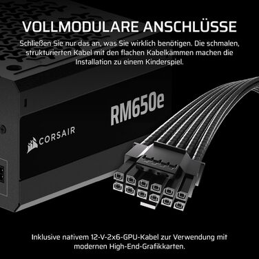 Блок живлення Corsair RM650e (2025) 650W, повністю модульний, ATX 3.1, PCIe 5.1, 12V-2x6, Cybenetics Gold, низький рівень шуму, чорний