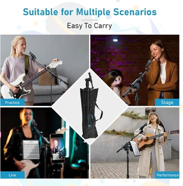 Підставка для мікрофона GUITTO з двома тримачами для смартфона/планшета, регульований кріплення, важка основа, для стрімінгу, подкастів, запису та живих виступів (GMS-04)