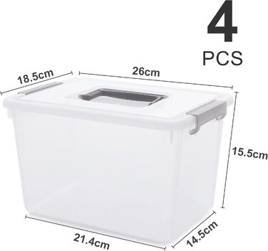 Citylife 6-Piece Storage Box Set, 5L, with Lid and Closure Clips, Handle, Stackable, Transparent Box, for Living Room, Bedroom, Garage, 21.4 * 14.5 * 15.5cm (5L/4-piece)