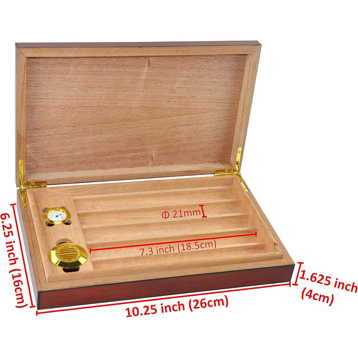 Вологозбережувач для сигар Eitida на 25-50 сигар з прозорим скляним дисплеєм, ручної роботи з іспанського кедру з перегородкою, зволожувачем та гігрометром, чорний ебоніт (Sapeli-kirsche_5ct)