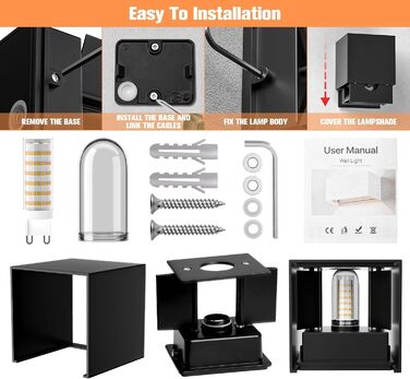 Настінне освітлення YrgePowk 2 шт. з LED лампою G9, зовнішнє та внутрішнє, IP65, регульований кут освітлення, тепле світло 3000K, чорний