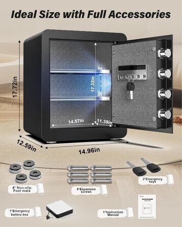 Сейф Kavey Safe Tresor 50L з цифровим замком, подвійним сигналом тривоги та LED-підсвіткою