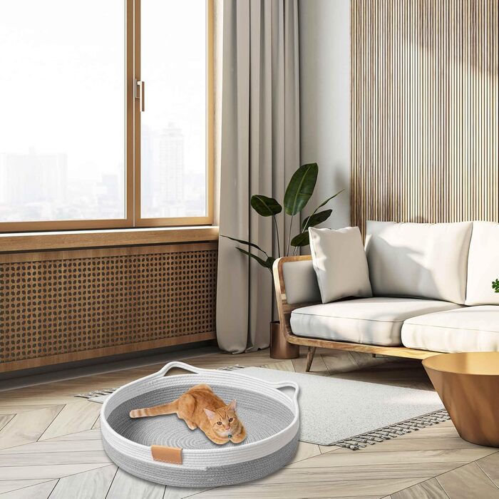Квіткове ліжко для кота, 40 см, складаний кошик-гніздечко, дихаюче ліжко для домашніх тварин, стійке до подряпин, універсальне ліжко для кошенят, світло-сірий колір