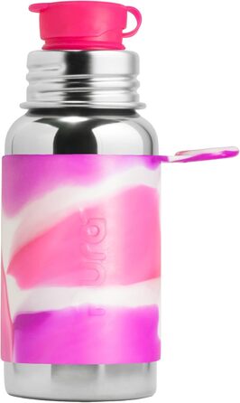 Pura Sport vacuum-insulated 650 ml stainless steel water bottle with silicone sport flip-top lid and sleeve, (plastic-free, non-toxic certified, BPA-free) (Pink)