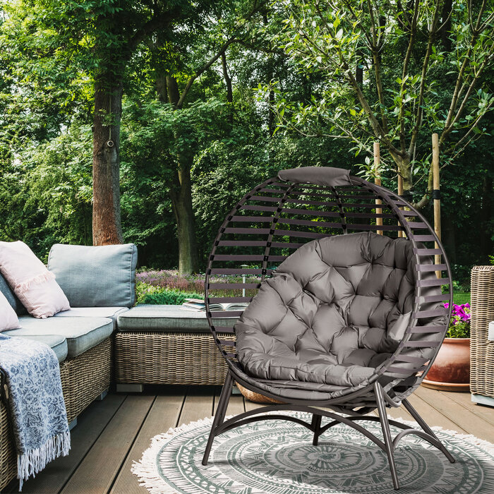 Крісло-мішок Outsunny Papasan, садове крісло, 2 кошика, подушка овальної форми, розкладне крісло для відпочинку, балкон, тераса, пісочно-коричневий колір, сталь, 118x75x139 см | Aosom