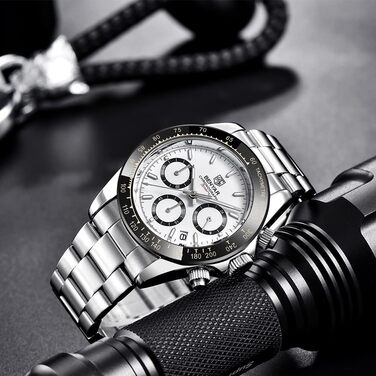 Чоловічий годинник BENYAR: Хронограф, кварцовий механізм, водонепроникний, з нержавіючої сталі, для бізнесу, спорту та відпочинку (срібний)