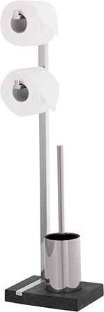 MENOTO - Stand WC-Garnitur (Toilet Butler) - Brushed Stainless Steel, Freistehend (Free-standing), Holds 2 Toilet Rolls, Exclusive Design, Bathroom Accessory (H/W/D: 71 x 20 x 15 cm, Brushed Stainless Steel, 68623)