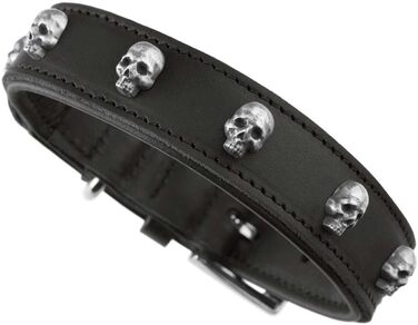 Нашийник для собак HUNTER Tijuana, чорний, з натуральної шкіри, ручної роботи, з декоративними черепами, розмір 55