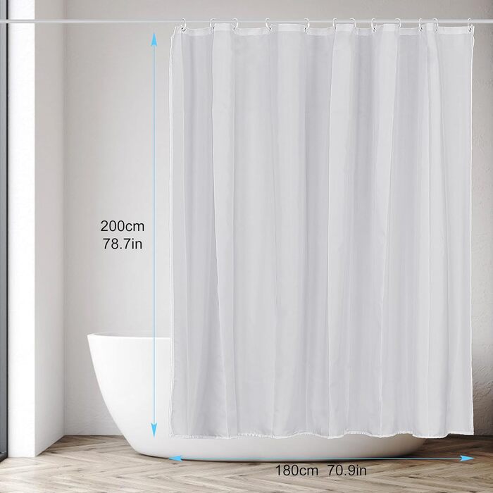 Шторка для душу DUFU, водонепроникна, миється | Швидковисихаюче поліестерне полотно з 12 гачками | Напівпрозора захисна шторка для ванни (180x200 см, Темно-сірий)