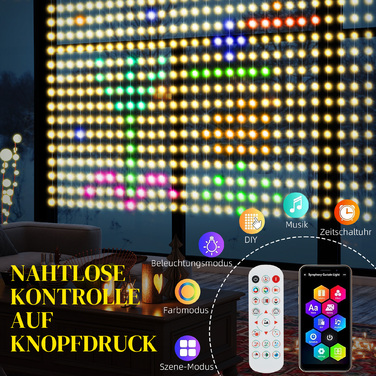 HOMCOM 3x3m String Lights 400 LEDs Light Curtain with Adjustable Brightness, Music Synchronization, Scene Modes, Timer Function, Indoor/Outdoor Light Curtain String Lights, IP44, for Wedding, Party, Christmas | Aosom