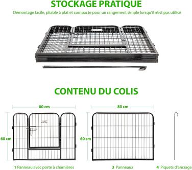 Клітка-вольєр для собак, цуценят та кроликів Gardeo80x60x4, 4 панелі 80x60 см, 0,64 м², модульна, для використання в приміщенні та на вулиці, складається, 5 років гарантії
