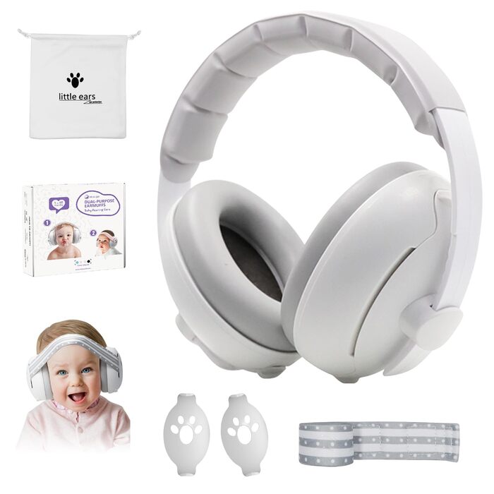 Навушники-затискачі для малюків 2-в-1, сірі. Захист від шуму, регульовані, для дітей до 48 місяців. Ідеально для повсякденного використання та заходів