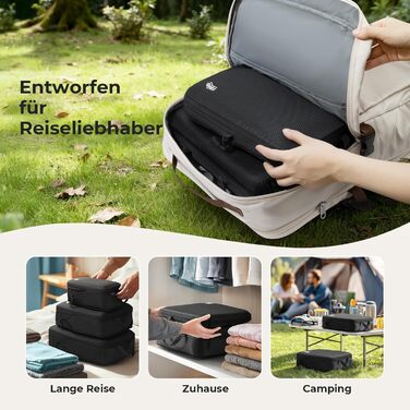 Набір кубиків-органайзерів для валізи (8 шт.) - кубики для подорожей, компресійні мішки, водонепроникні, чорні