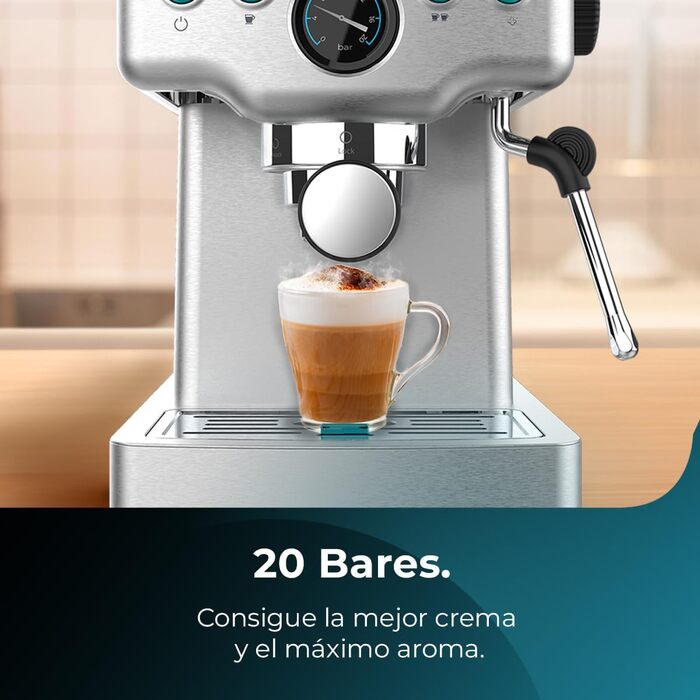 Cecotec Barista Power Espresso Machine, 20 Barista Mini, 1465 W, 20 Bar, Manometer and Thermoblock, Swivel Steam Wand and Dual Outlet Arm, 1.8 Liter Capacity