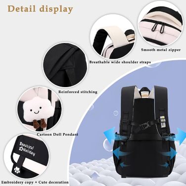 Шкільний рюкзак для дівчаток та хлопчиків-підлітків, рюкзак для жінок, великий шкільний ранець на 15.6 дюймів, рюкзак для ноутбука, шкільна сумка водонепроникна, рюкзак для школи, шкільні сумки для хлопчиків та дівчаток, бежевий колір