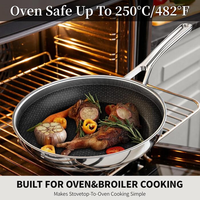 Сковорода керамічна Innerwell 28 см з нержавіючої сталі, антипригарна, без PFAS/PFOA/PTFE, для індукційних, газових та електричних плит, придатна для духовки та посудомийної машини