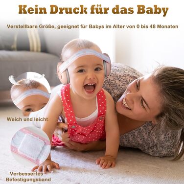 Навушники для захисту від шуму для малюків та дітей до 48 місяців - захист від шуму, регульоване антиковзне обруч, захист від пошкодження слуху, покращує сон (Рожевий)