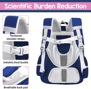 Шкільний рюкзак для хлопчика IvyH, 2-5 клас, 20 літрів. Ергономічний дитячий рюкзак для початкової школи, водонепроникний. Підходить для хлопчиків 8-12 років (темно-синій, рожевий)