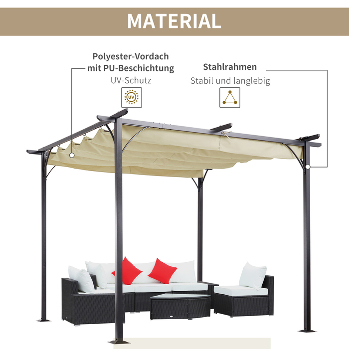 Outsunny Pergola Gazebo 3 x 3 m Waterproof with Sliding Roof and UV Protection for Garden and Patio, Aluminum Beige