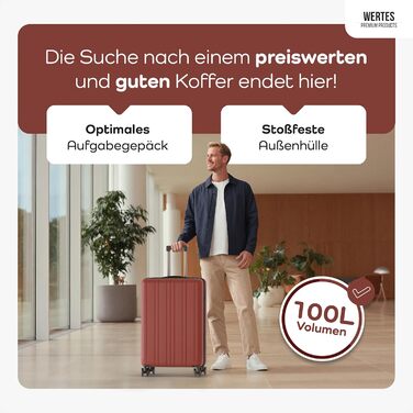 Чемодан великий 100L з TSA замком, жорсткий корпус, подвійні колеса, валіза на колесах (77см, теракотовий)