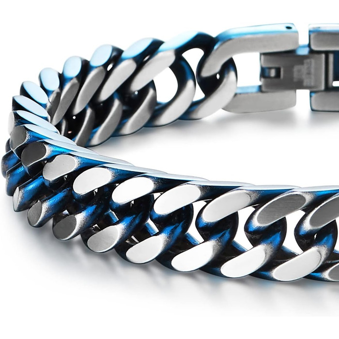 Чоловічий браслет-панцер з нержавіючої сталі COOLSTEELANDBEYOND, сатиновий, срібно-блакитний
