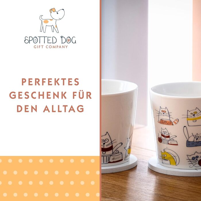Spotted Dog Gift Company Coffee Mug with Cat Design, Ceramic Mug Set, Cute Coffee Mugs, Cat Kitchen Accessories, Gifts for Cat Lovers, Cat Mom, 4 x 380ml