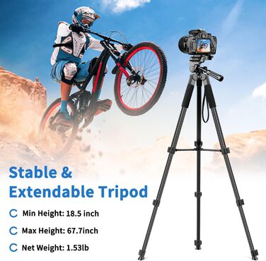 Штатив для камери Nineigh 172см, для смартфона з пультом, легкий, алюміній, 3-х секційний, для фото та відео