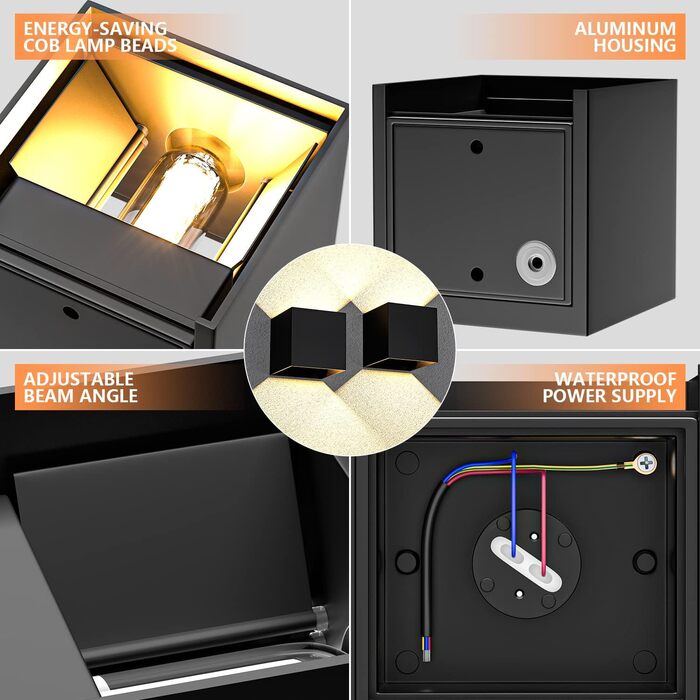 Настінні світильники YrgePowk 2 шт. з LED лампочками G9, IP65, 3000K, регульований кут освітлення, чорний