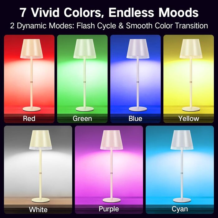 Світлодіодний акумуляторний настільний світильник OUTON бездротовий з RGB підсвіткою, сенсорне управління, димування, IP54, чорний (бежевий - 2 шт)