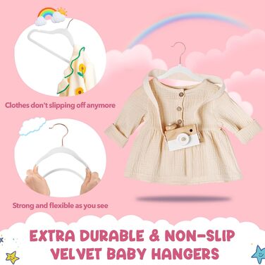 HOUSE DAY 60 шт. дитячі велюрові вішалки для одягу, преміум-якість, ультратонкі, антиковзні, 35.6 см