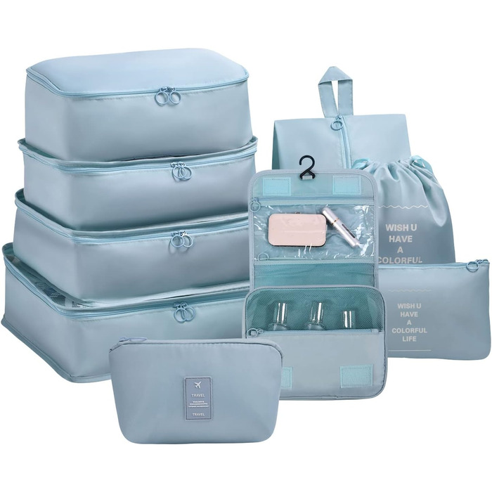 Органайзер для валізи OSDUE, набір 9 шт., Packing Cubes, водонепроникні сумки для одягу, сумки для пакування, косметичка, кишеня для USB-кабелів (Бежевий)