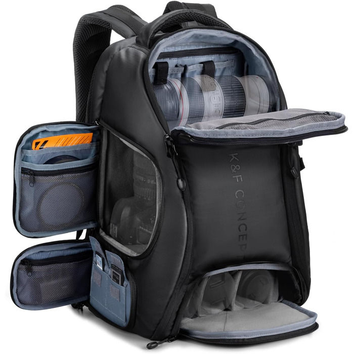 Фоторюкзак K&F Concept 25L: Водонепроникний рюкзак для фототехніки з захистом від дощу, відділенням для ноутбука 16 дюймів (чорний)