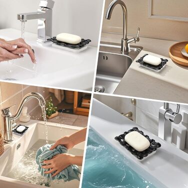 Підставка для мила Shinowa з подвійним шаром та знімним контейнером для води. Мильниця самостійно спорожняється, підходить для ванної кімнати, кухні, душу, ванни, раковини, робочої поверхні. Матеріал: мармур, білий (текстурований).