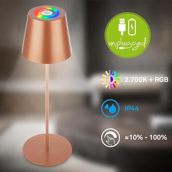 LED лампа BRILONER настільна бездротова з сенсорним керуванням, диммуванням, регулюванням висоти, для дому та кемпінгу, бронзового кольору, 36x10,5 см