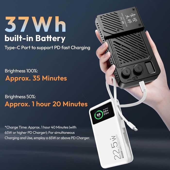 ULANZI P40 Bi-Color LED відеосвітло: портативне, 40W, з акумулятором 5000mAh, CRI96+, 2700K-6500K, для фото- та відеозйомки