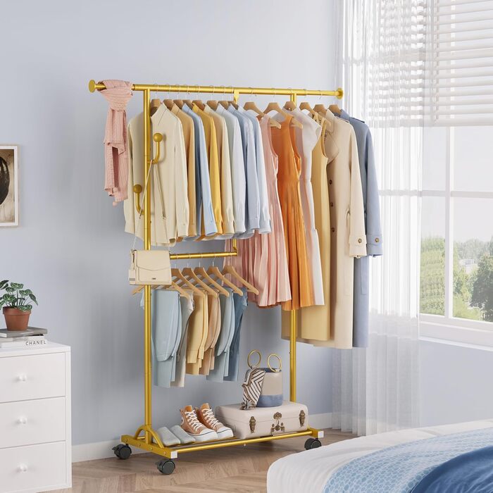 Кледистанд FAVOOOSTY на колесах: мобільний, металевий, регульований, чорно-білий (золотий), 89.50×39.00×161.20 см