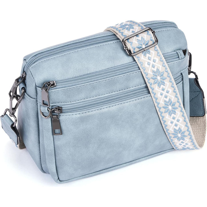 Сумка жіноча через плече MUIIKOLA середнього розміру, екошкіра, м'який широкий ремінь (Світло-блакитна)