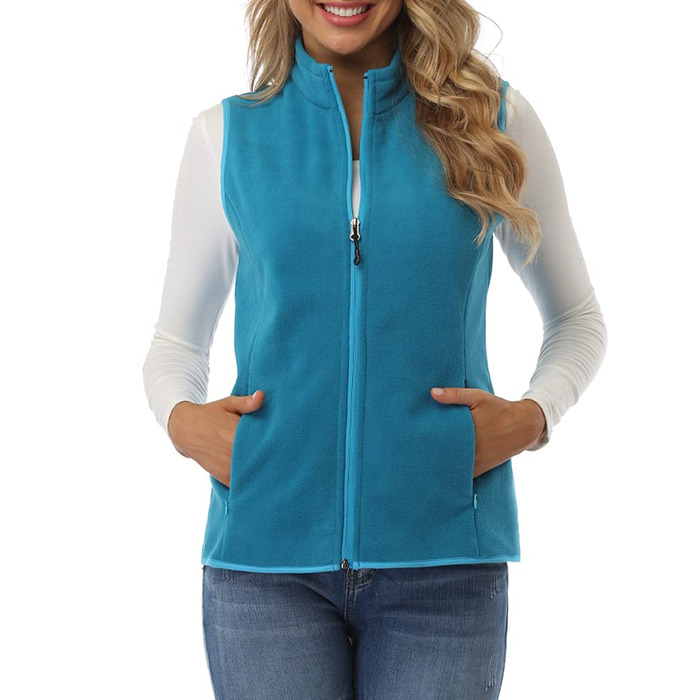 Жіноча флісова жилетка Fuinloth, легка, без рукавів, зі стійким коміром та кишенями на блискавці, колір блакитний (M)