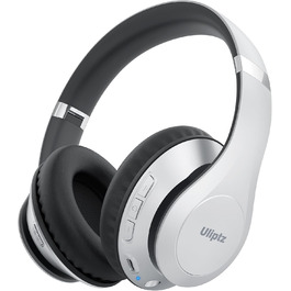 Бездротові навушники Uliptz Over-Ear Bluetooth з 65 годинами роботи, 6 EQ-режимів, HiFi стерео, складна конструкція для подорожей/офісу/телефону/ПК (срібні)