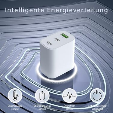 Зарядний пристрій USB-C 65W 3-порти, мережевий адаптер PD для MacBook Pro/Air, iPhone 16/15/14/13, iPad, Samsung S24, Pixel (Білий)