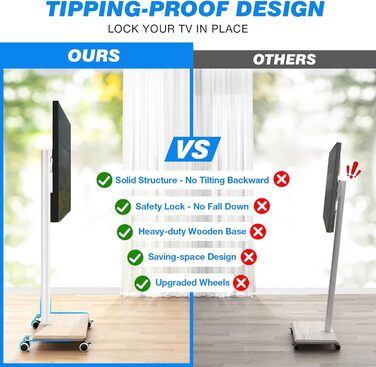 Підставка для телевізора мобільна на коліщатках з поличкою, 27-60 дюймів, до 40 кг, VESA 400x400, бежевий