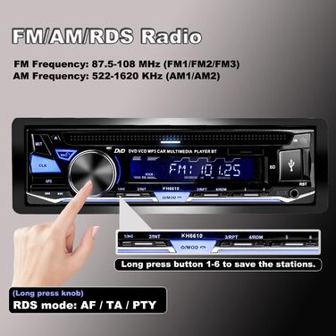 Hengweili автомагнітола 1DIN з CD/DVD, Bluetooth, FM/AM, App-керуванням, USB, SD, AUX, MP3